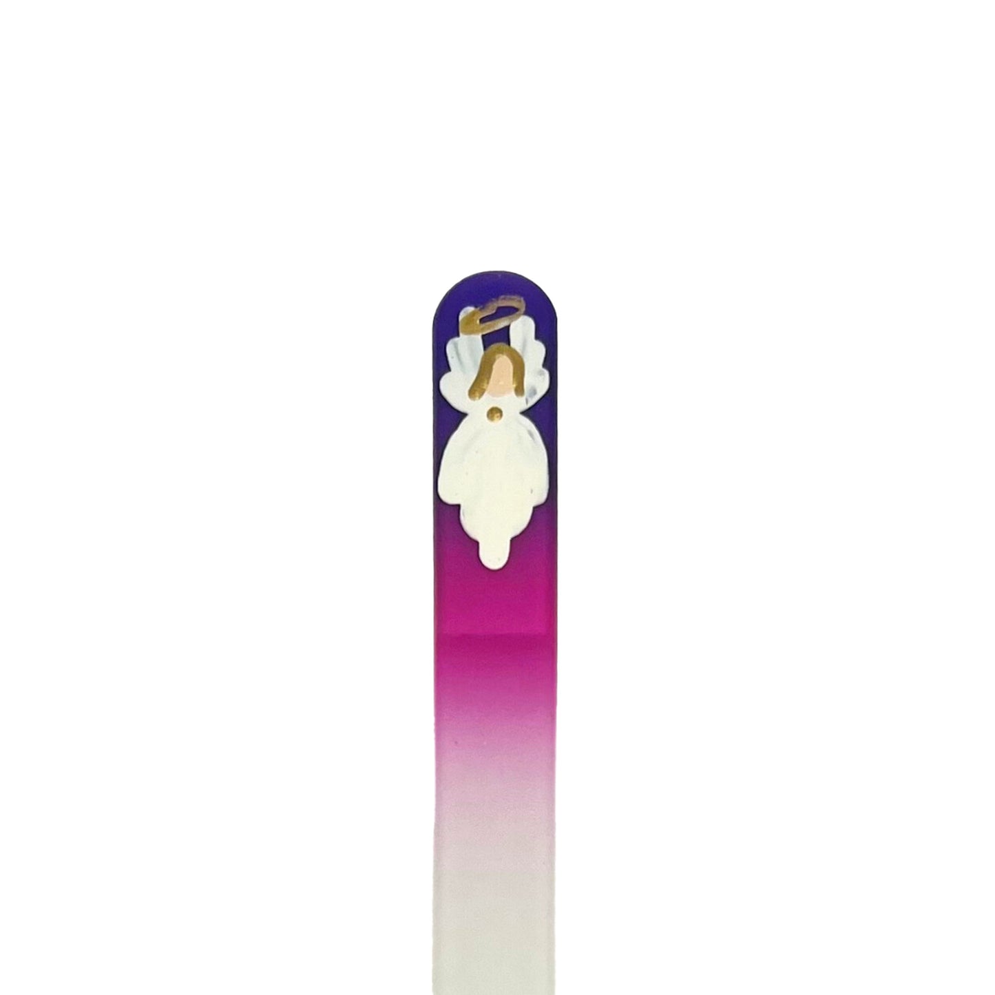 glass nail file with hand painted angel in purple and pink