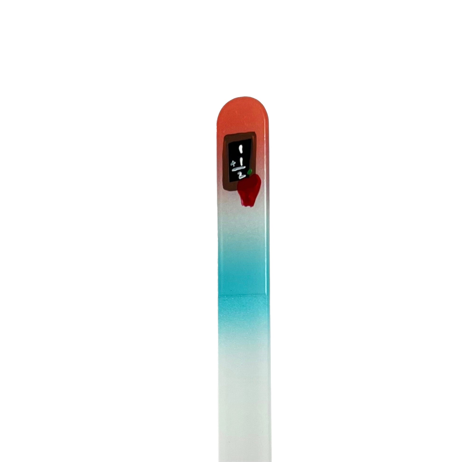 coral and teal glass nail file with hand painted chalkboard