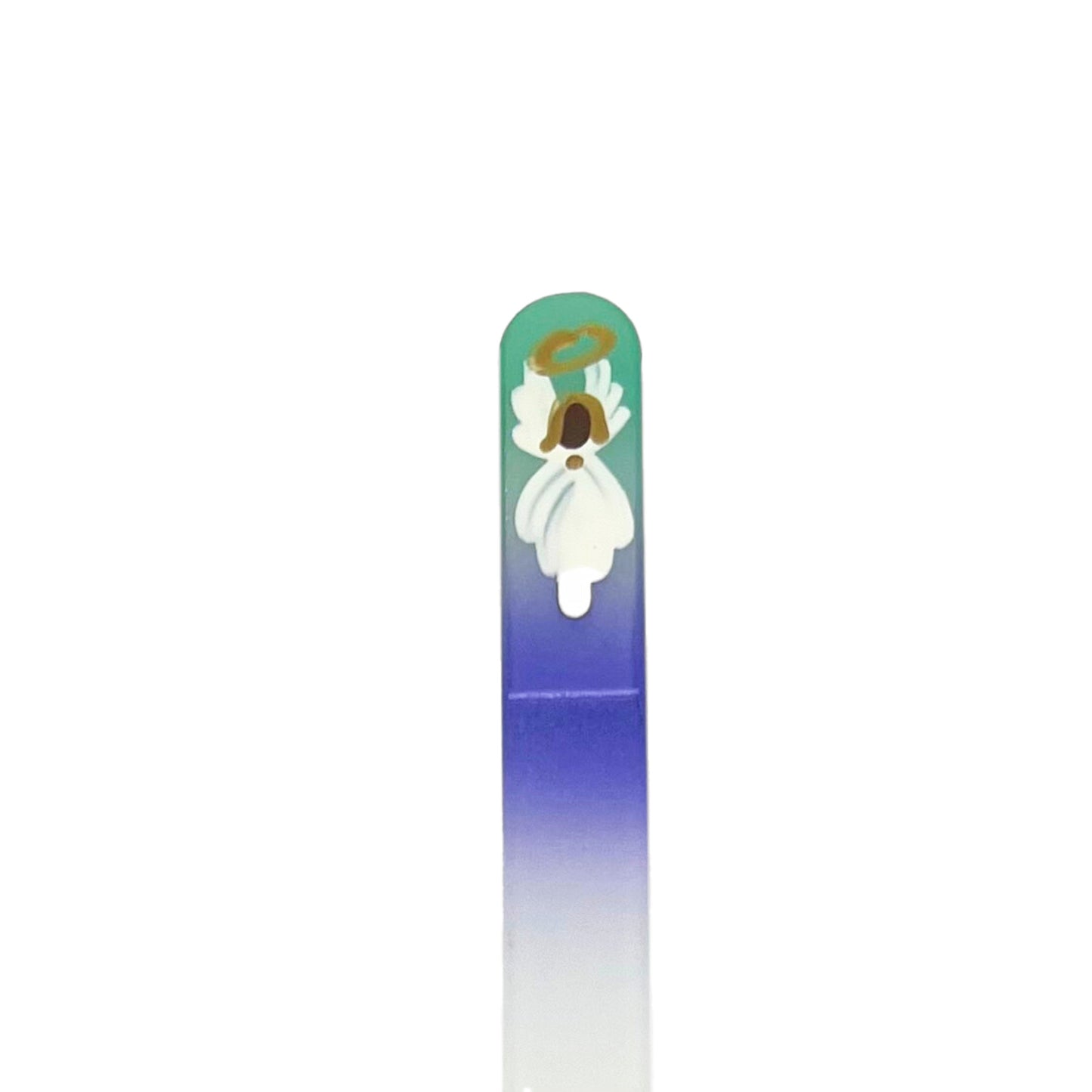 angel glass nail file in teal and purple
