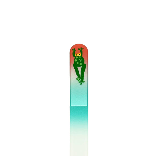 coral and teal glass nail file with hand painted frog