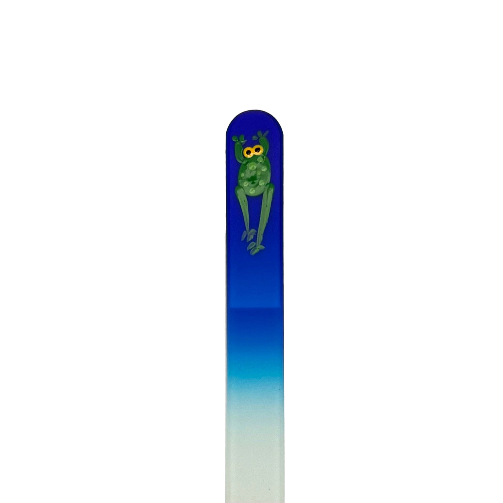 dark blue glass nail file with hand painted frog