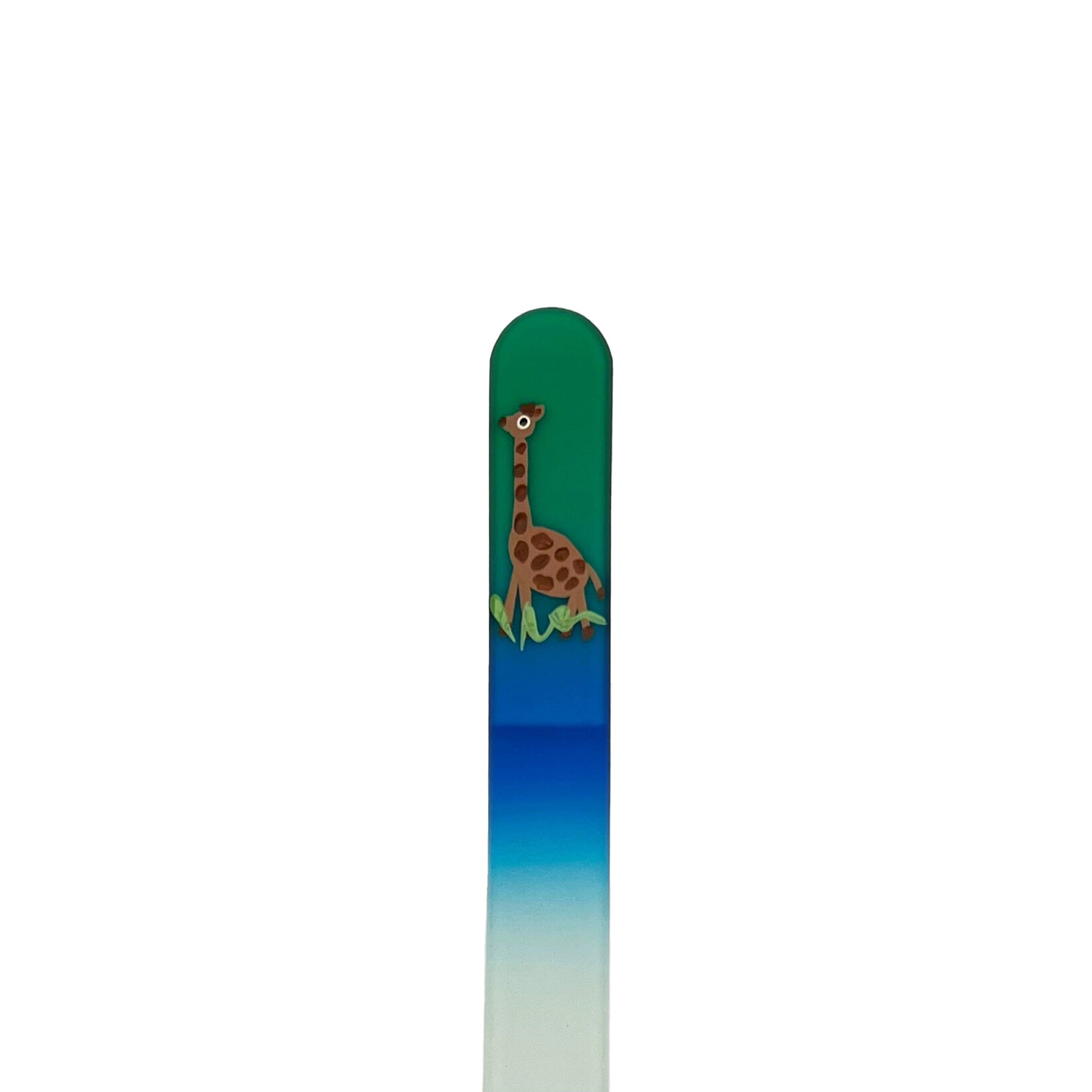 green and blue glass nail file with hand painted giraffe