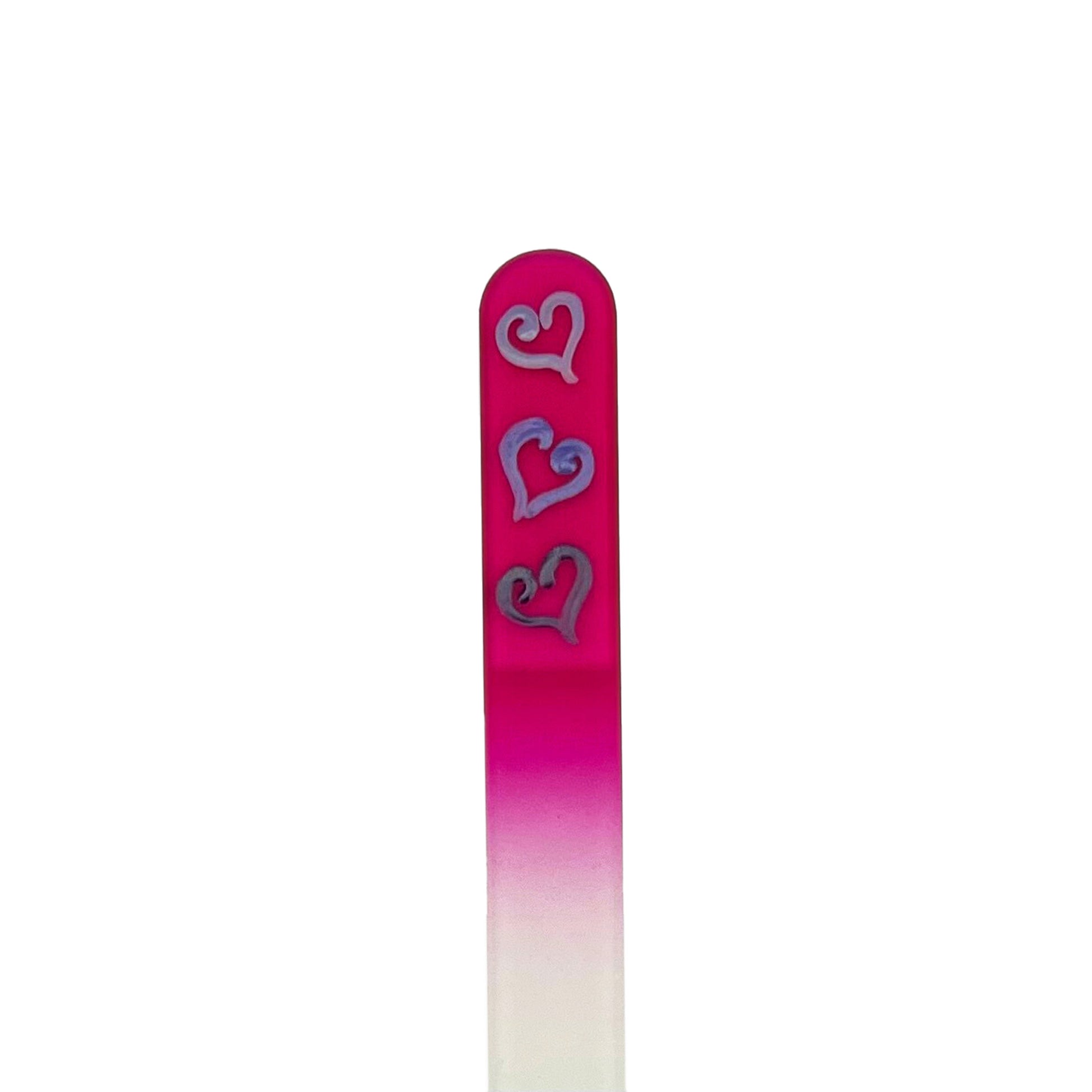 pink glass nail file with hand painted hearts