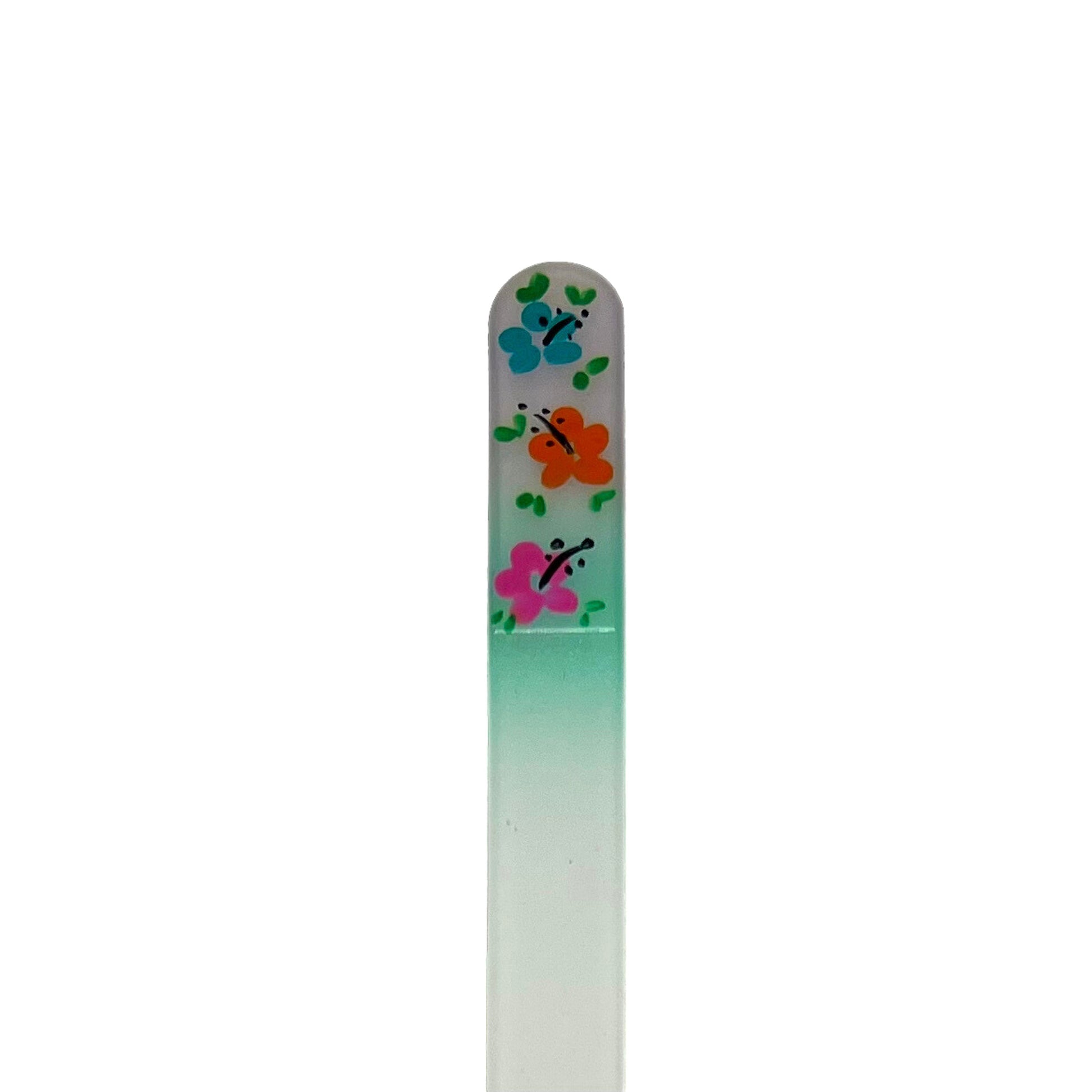 lavender and mint glass nail file with hand painted hibiscus