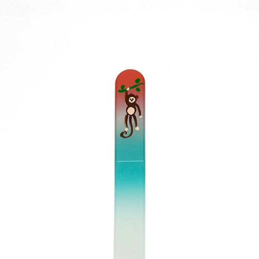 coral and teal glass nail file with hand painted monkey