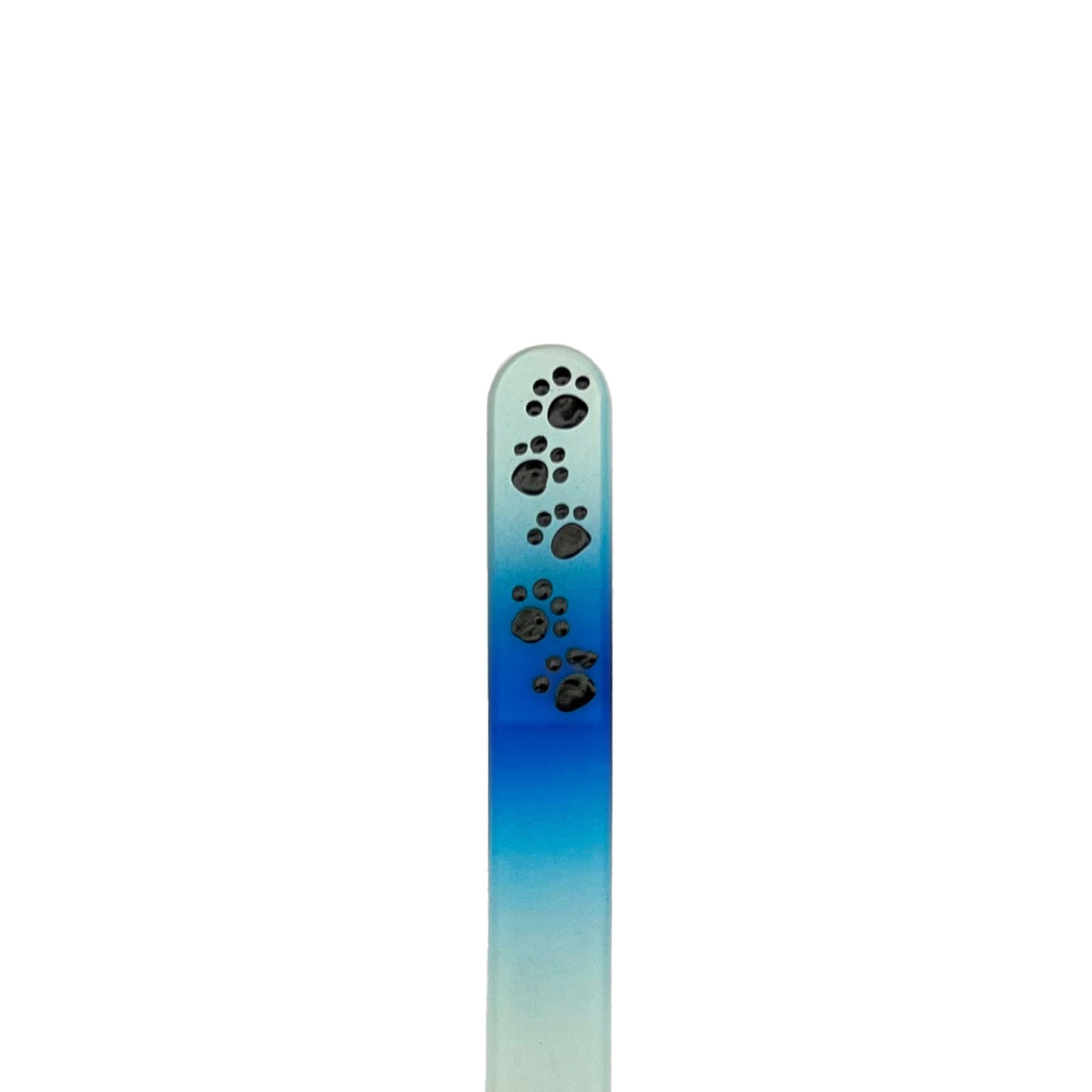 light blue and blue glass nail file with hand painted paws