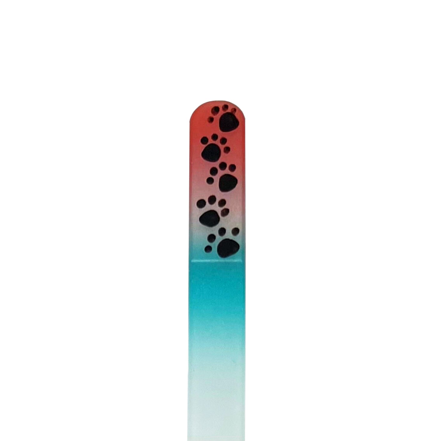 coral and teal glass nail file with hand painted paws