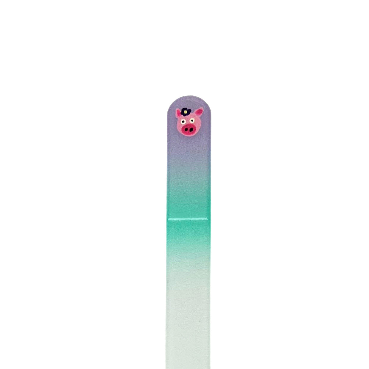 lavender and teal glass nail file with hand painted pig