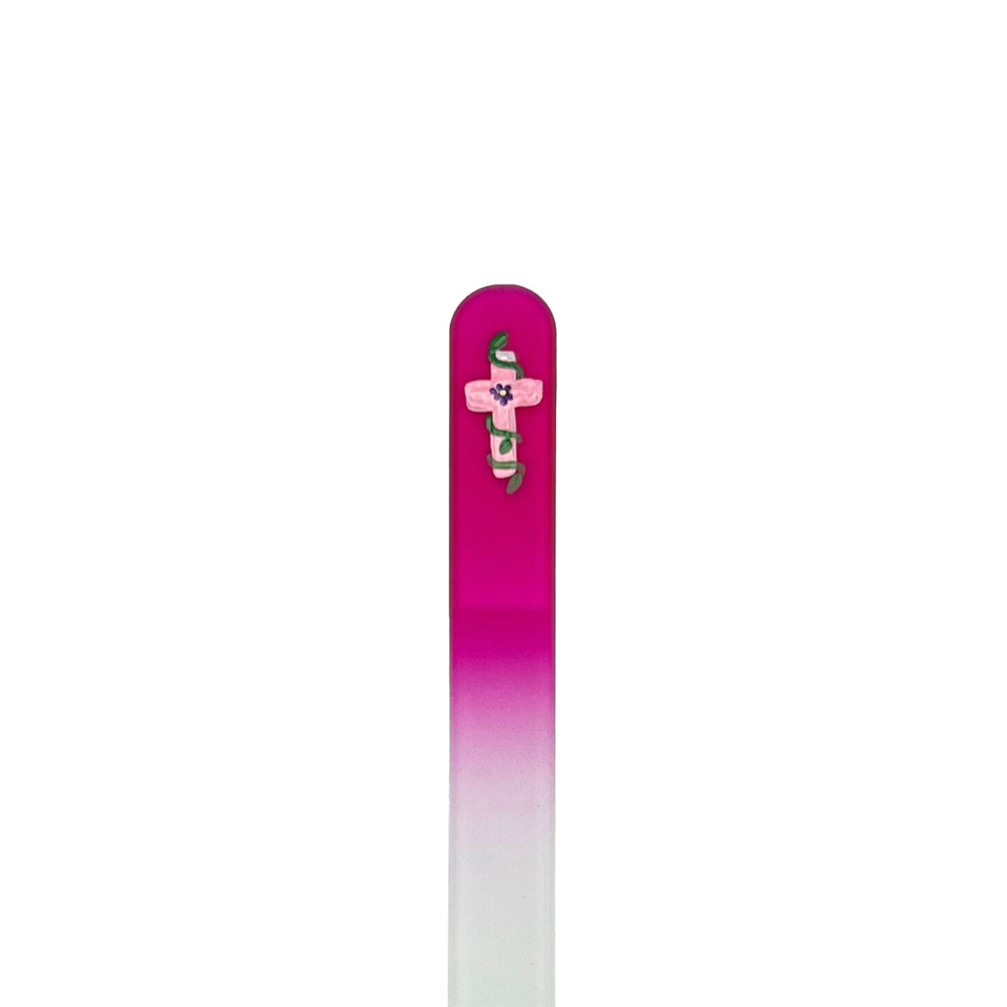 pink glass nail file with hand painted pink cross