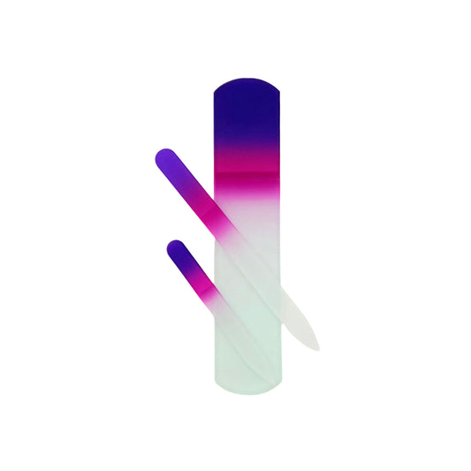 purple and pink foot set with small and medium file on top of a foot file.