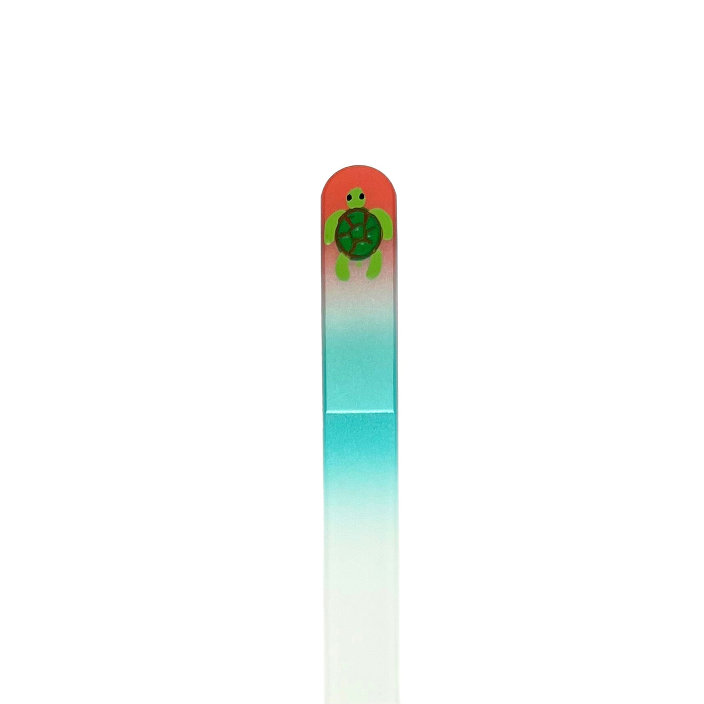 coral and teal glass nail file with hand painted sea turtle