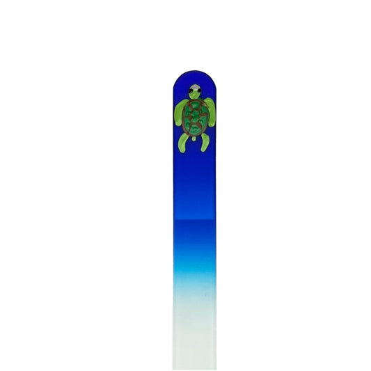 dark blue glass nail file with hand painted sea turtle