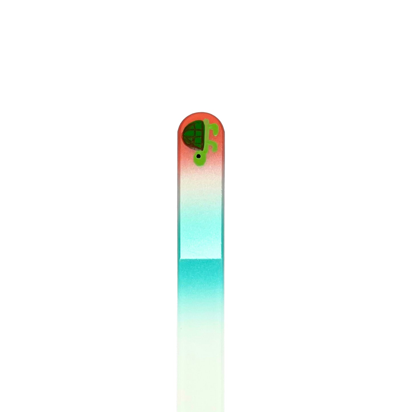 Coral and teal glass nail file with hand painted turtle.