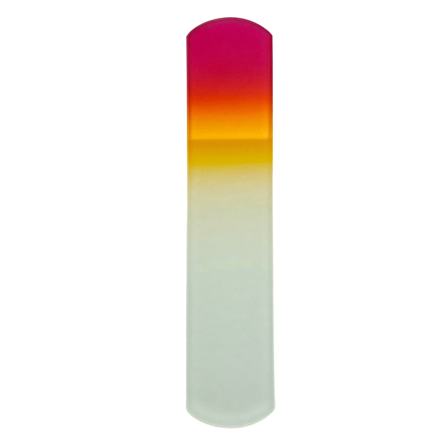 pink and yellow glass foot file.