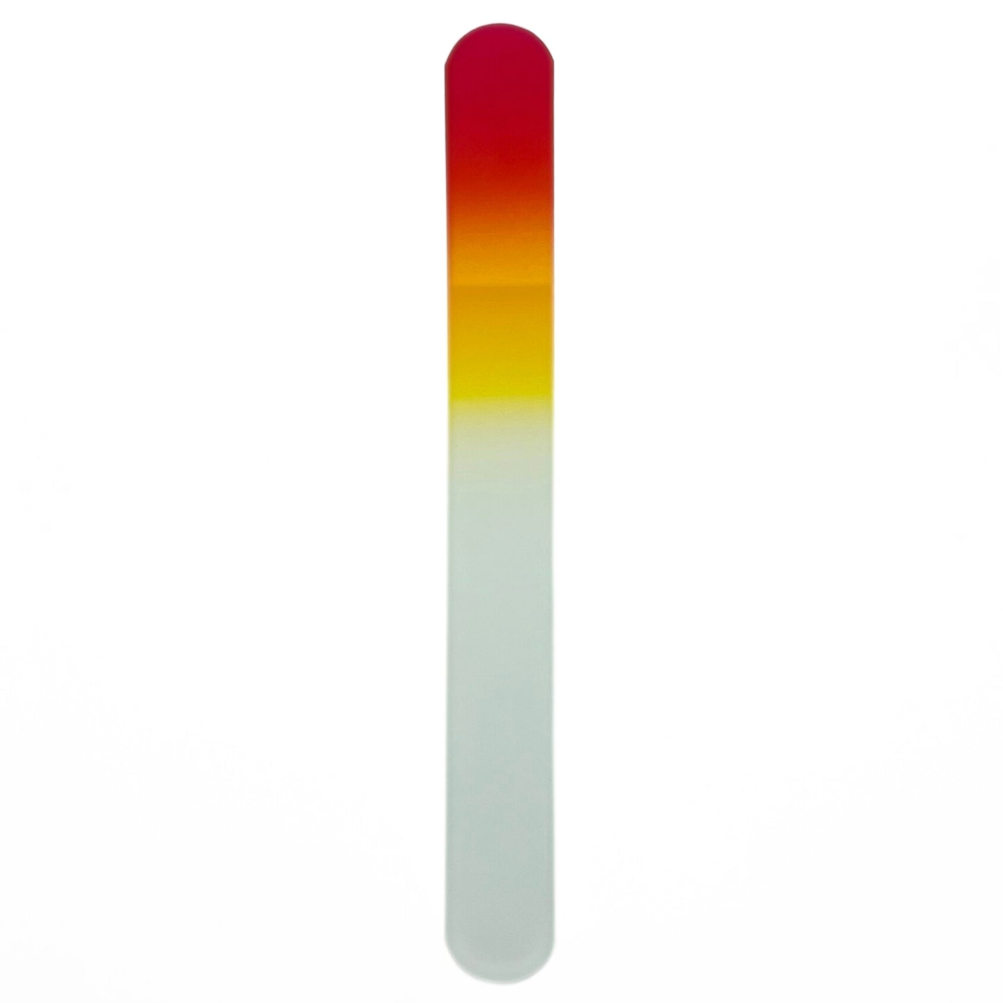 Large pink and yellow glass nail file.